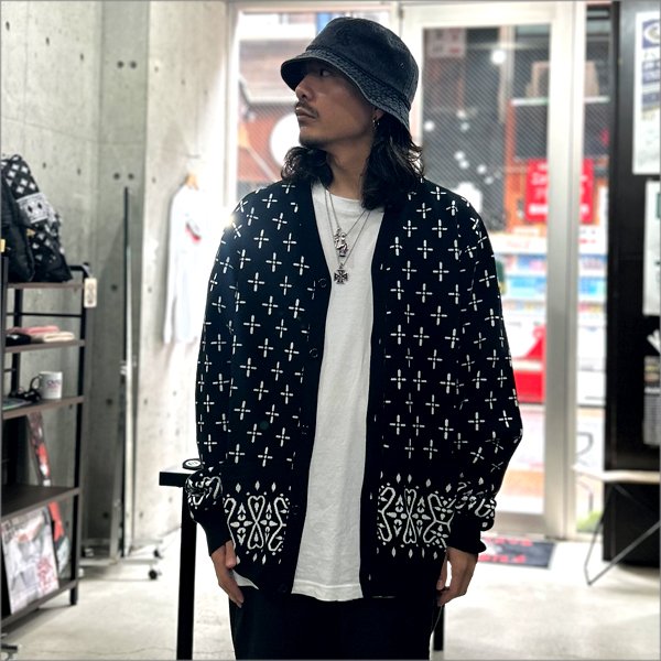 画像3: 【送料無料】COOKMAN クックマン Knitted Cardigan Bandanna Cross BLACK (3)