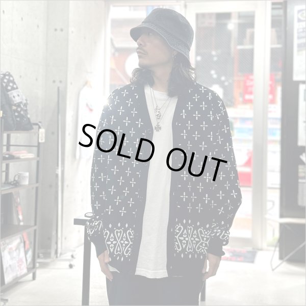 画像3: 【送料無料】COOKMAN クックマン Knitted Cardigan Bandanna Cross BLACK (3)