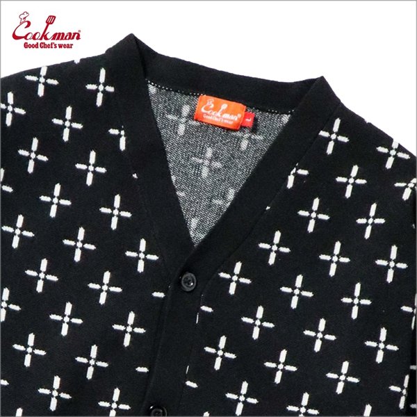 画像4: 【送料無料】COOKMAN クックマン Knitted Cardigan Bandanna Cross BLACK (4)