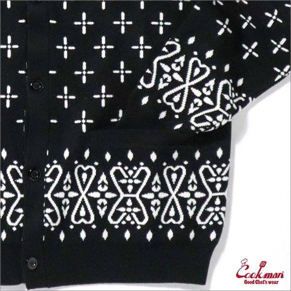 画像5: 【送料無料】COOKMAN クックマン Knitted Cardigan Bandanna Cross BLACK (5)