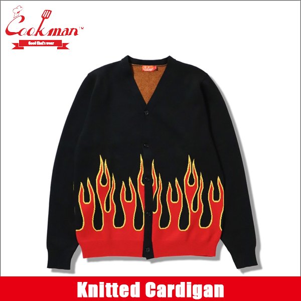 画像1: 【送料無料】COOKMAN クックマン Knitted Cardigan Flame BLACK (1)