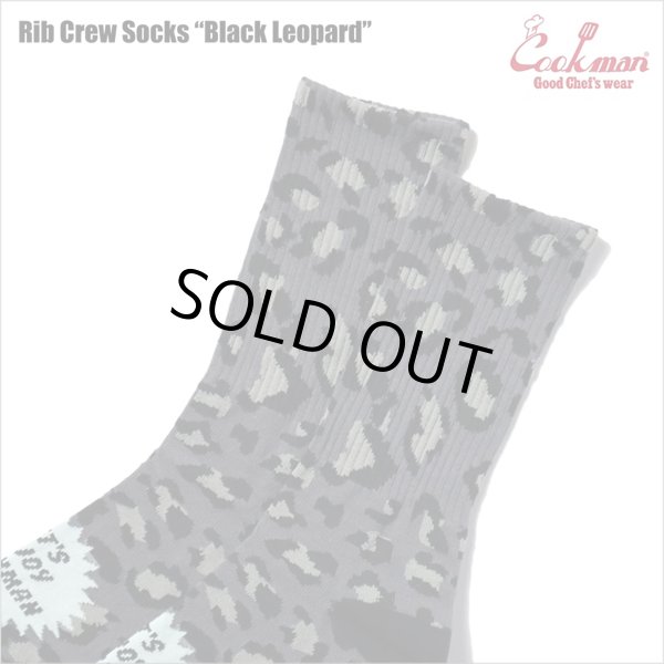 画像2: COOKMAN クックマン Rib Crew Socks Black Leopard (2)