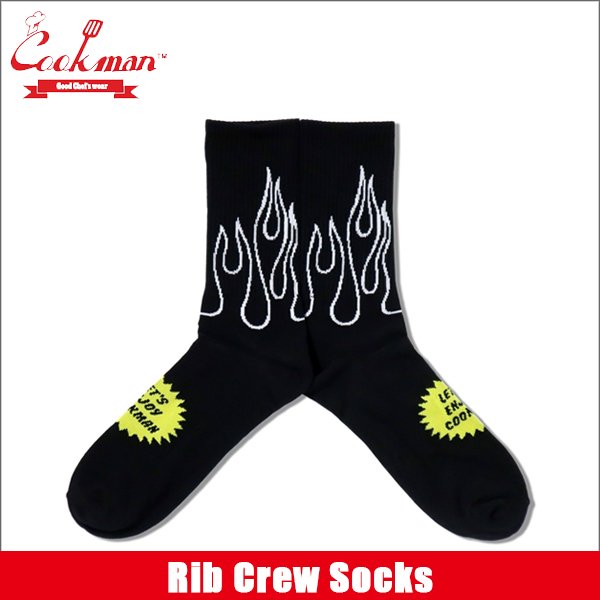 画像1: COOKMAN クックマン Rib Crew Socks Flame BLACK/BLACK (1)