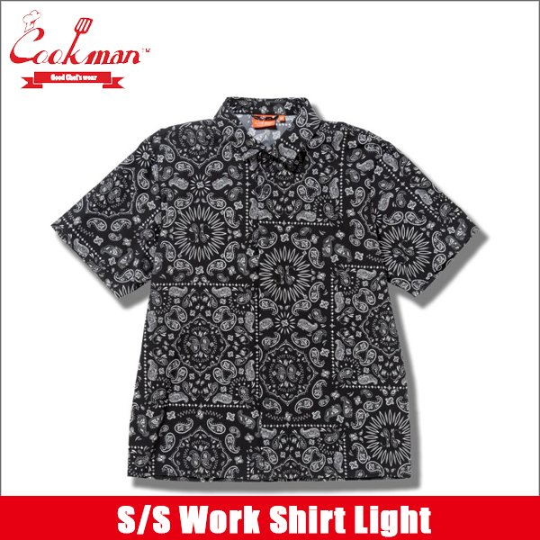 画像1: 【送料無料】COOKMAN クックマン S/Sワークシャツ Light Paisley BLACK (1)