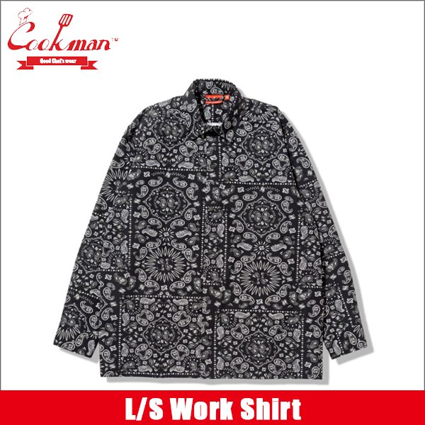 画像1: 【送料無料】COOKMAN クックマン L/Sワークシャツ Paisley BLACK (1)