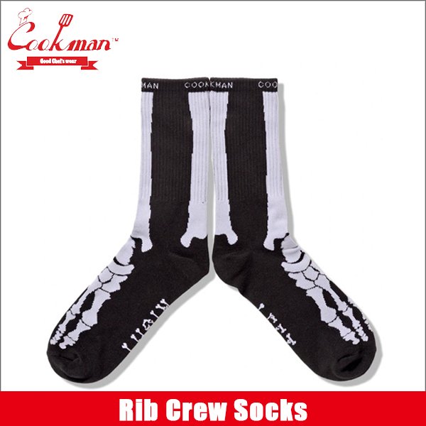 画像1: COOKMAN クックマン Rib Crew Socks Bone Black (1)