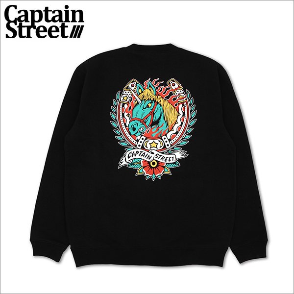 画像1: 【送料無料】CAPTAIN STREET Horse クルーネックスウェット BLACK キャプテンストリート (1)