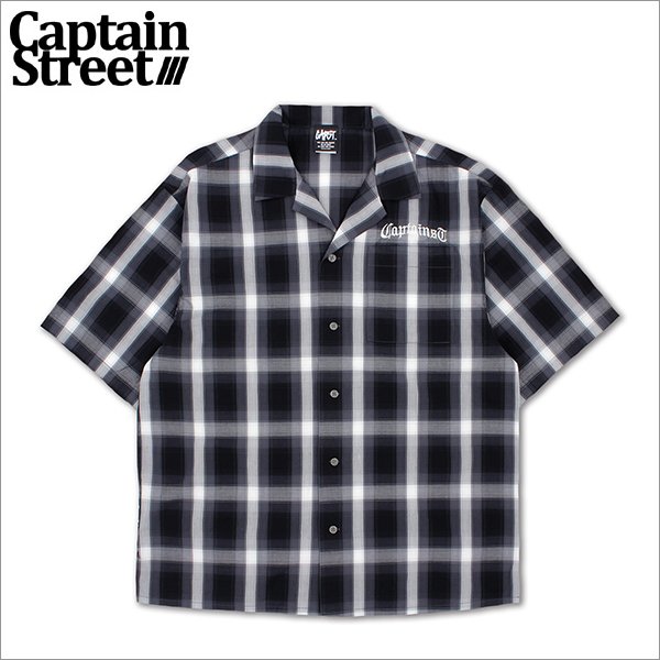 画像1: 【送料無料】CAPTAIN STREET CRN Logo S/Sチェックシャツ BLACK キャプテンストリート (1)