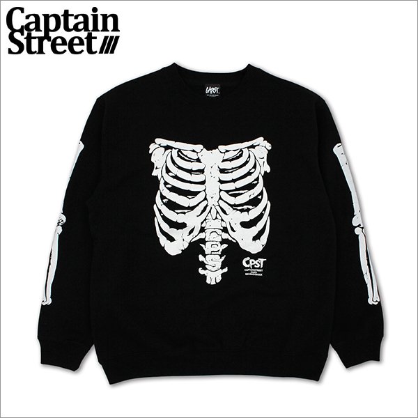 画像1: 【送料無料】CAPTAIN STREET Bone クルーネックスウェット BLACK キャプテンストリート (1)