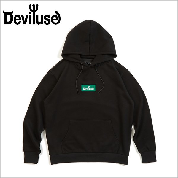 画像1: 【送料無料】Deviluse デビルユース Green Box Logo P/Oパーカー BLACK (1)
