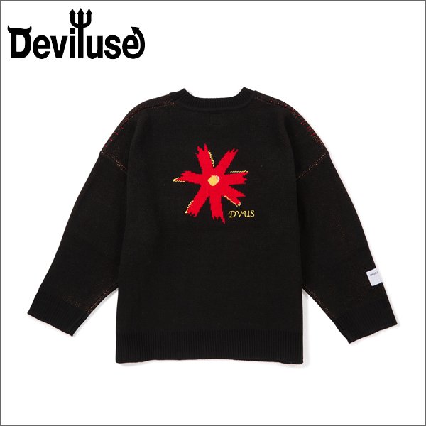 画像1: 【送料無料】Deviluse デビルユース Prickly Flower Knit Crewneck BLACK (1)