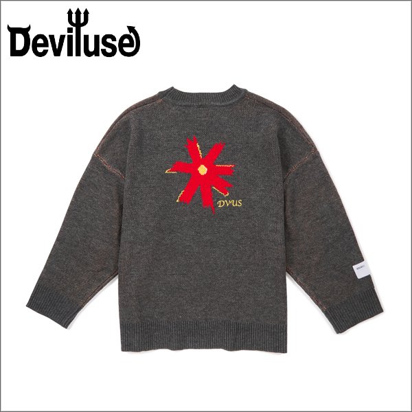 画像1: 【送料無料】Deviluse デビルユース Prickly Flower Knit Crewneck CHARCOAL (1)