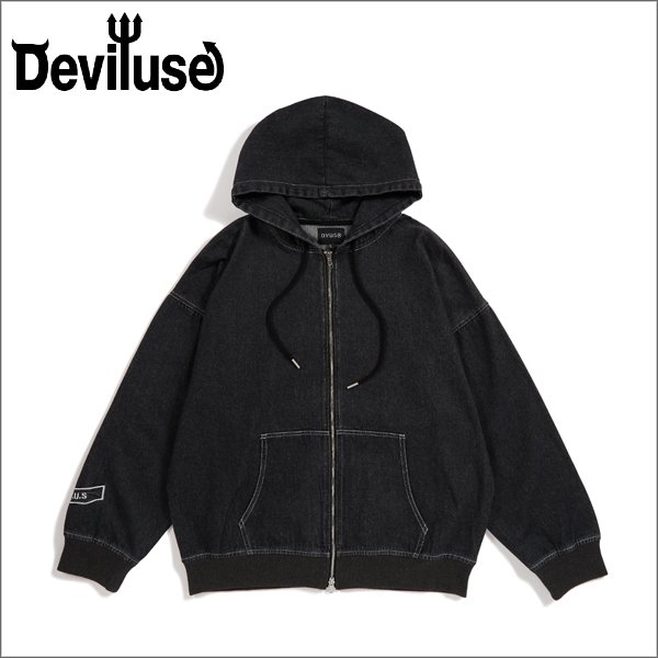 画像1: 【送料無料】Deviluse デビルユース Denim ZIPパーカー BLACK (1)