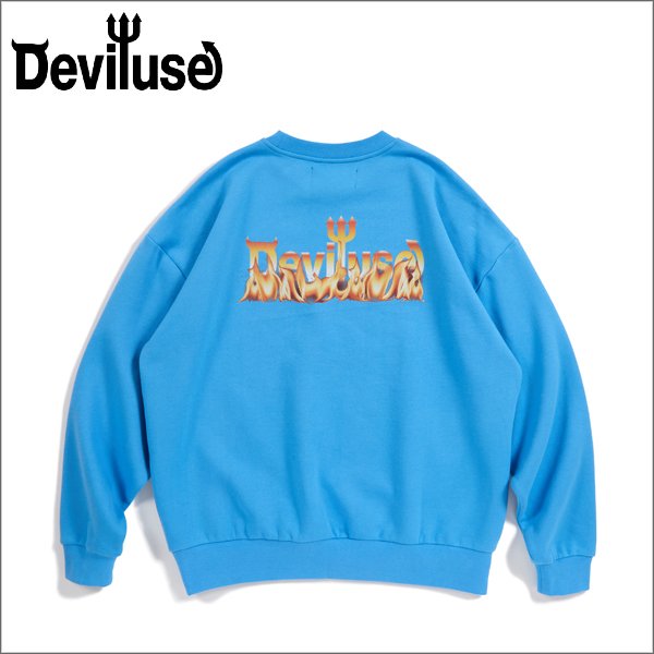 画像1: 【送料無料】Deviluse デビルユース Flame Logo クルーネックスウェット BLUE (1)