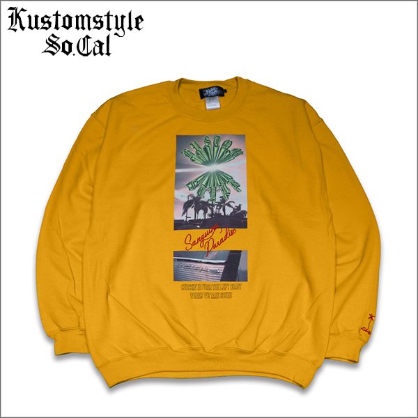 画像1: 【送料無料】KustomStyle カスタムスタイル BROWNYARD&SUNSHINE クルーネックスウェット GOLD (1)