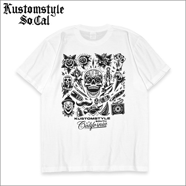 画像1: KustomStyle カスタムスタイル P,L,O SKULL Tシャツ WHITE (1)