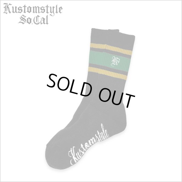 画像1: KustomStyle カスタムスタイル K DIA CREW SOCKS BLACK/GREEN (1)