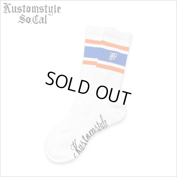 画像1: KustomStyle カスタムスタイル K DIA CREW SOCKS WHITE/BLUE (1)