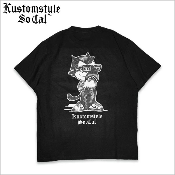 画像1: KustomStyle カスタムスタイル THE CAT Tシャツ BLACK (1)