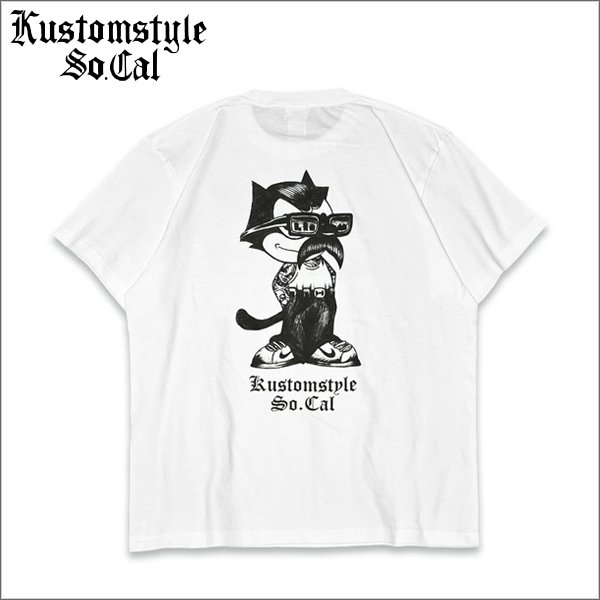 画像1: KustomStyle カスタムスタイル THE CAT Tシャツ WHITE (1)