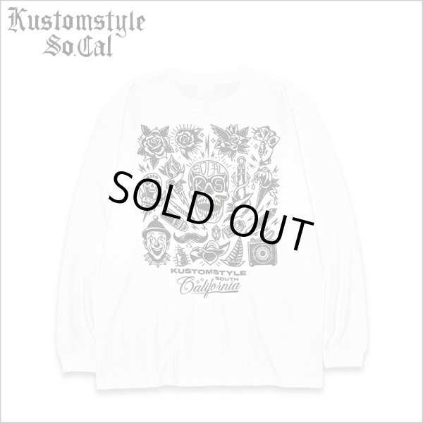 画像1: KustomStyle カスタムスタイル P.L.O SKULL L/S Tシャツ WHITE (1)