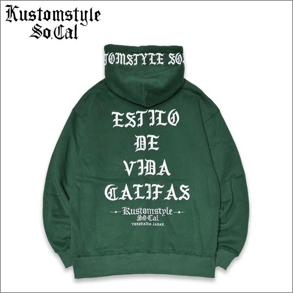 画像1: 【送料無料】KustomStyle カスタムスタイル ESTILO CALIFAS プルオーバーパーカー GREEN (1)