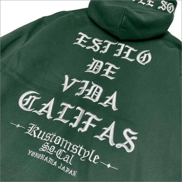 画像4: 【送料無料】KustomStyle カスタムスタイル ESTILO CALIFAS プルオーバーパーカー GREEN (4)
