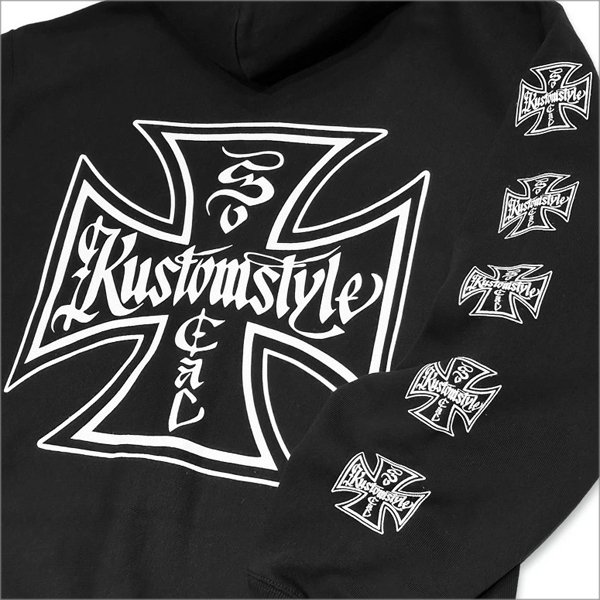 画像4: 【送料無料】KustomStyle カスタムスタイル IRON CROSS プルオーバーパーカー BLACK (4)