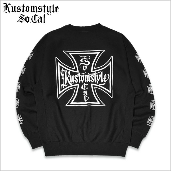 画像1: 【送料無料】KustomStyle カスタムスタイル IRON CROSS クルーネックスウェット BLACK (1)