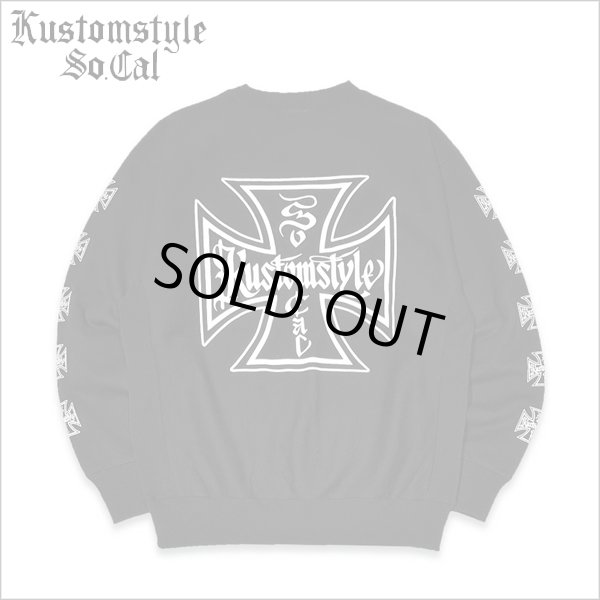 画像1: 【送料無料】KustomStyle カスタムスタイル IRON CROSS クルーネックスウェット BLACK (1)