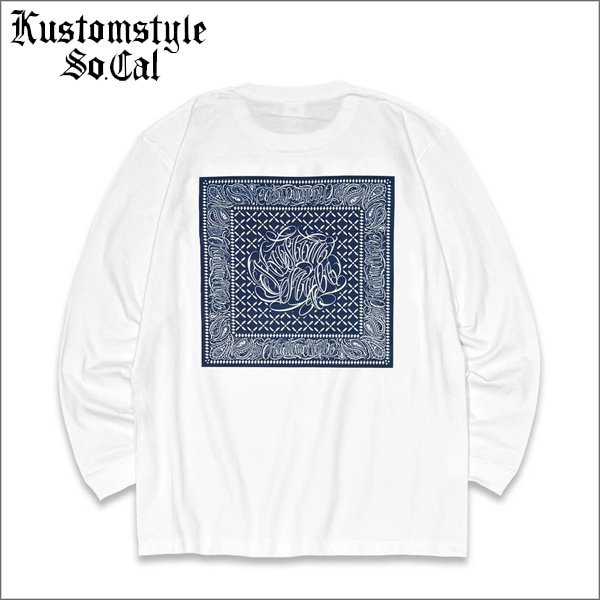 画像1: KustomStyle カスタムスタイル FUCKIN' BANDANA L/S Tシャツ WHITE (1)