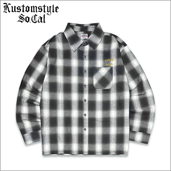 画像1: 【送料無料】KustomStyle カスタムスタイル ROOTED IN THE STREETS L/Sチェックシャツ WHITE (1)