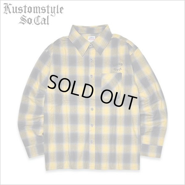 画像1: 【送料無料】KustomStyle カスタムスタイル ROOTED IN THE STREETS L/Sチェックシャツ YELLOW (1)