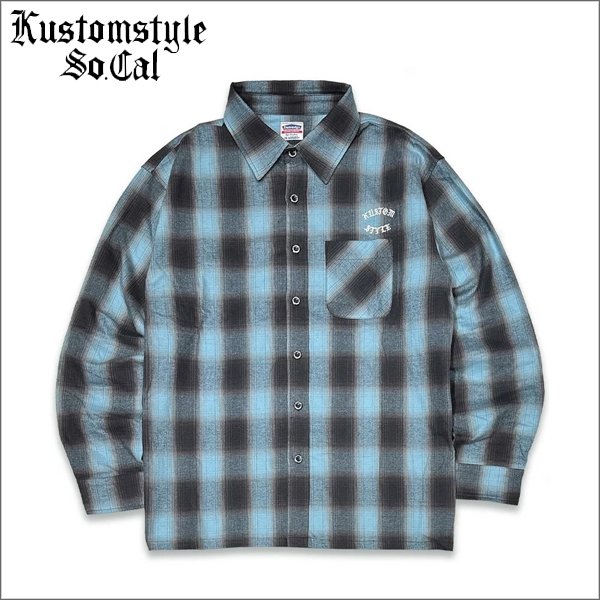 画像1: 【送料無料】KustomStyle カスタムスタイル ROOTED IN THE STREETS L/Sチェックシャツ BLUE (1)