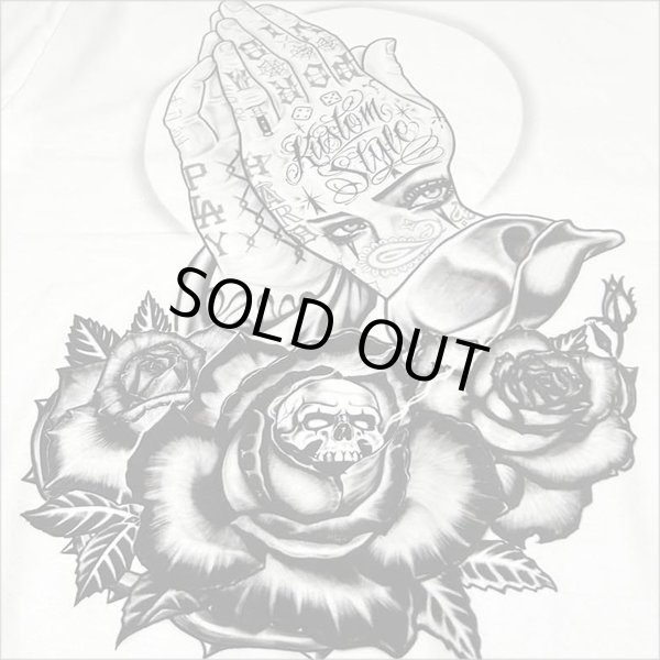 画像4: KustomStyle カスタムスタイル SKULL ROSE PRAYING HANDS Tシャツ WHITE (4)