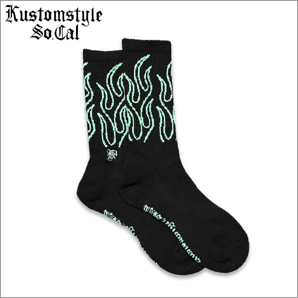 画像1: KustomStyle カスタムスタイル FLAMES SOCKS BLACK (1)