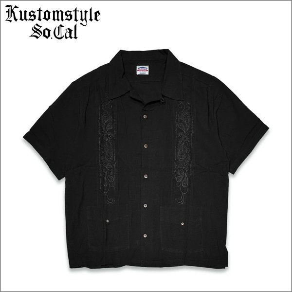 画像1: 【送料無料】KustomStyle カスタムスタイル LONGROOF S/S キューバシャツ BLACK (1)