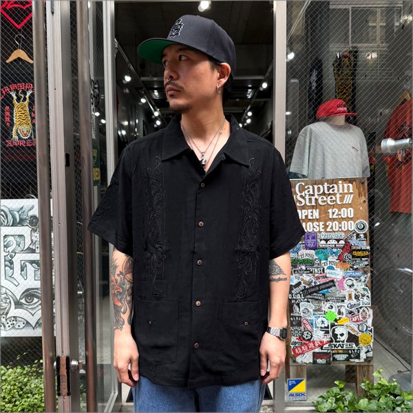 画像3: 【送料無料】KustomStyle カスタムスタイル LONGROOF S/S キューバシャツ BLACK (3)