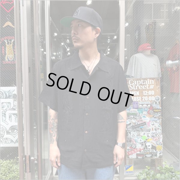 画像3: 【送料無料】KustomStyle カスタムスタイル LONGROOF S/S キューバシャツ BLACK (3)
