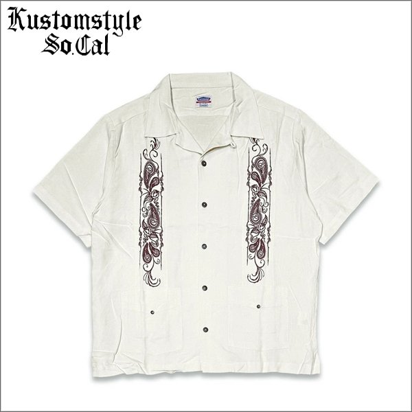 画像1: 【送料無料】KustomStyle カスタムスタイル LONGROOF S/S キューバシャツ OFF WHITE (1)