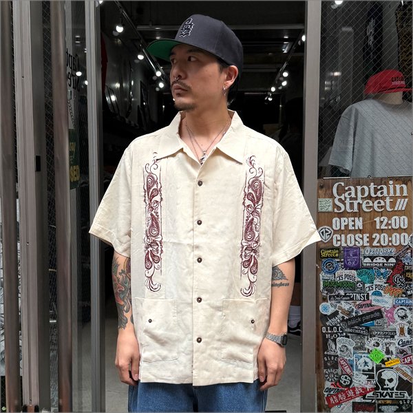 画像3: 【送料無料】KustomStyle カスタムスタイル LONGROOF S/S キューバシャツ OFF WHITE (3)