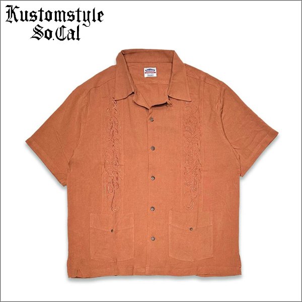画像1: 【送料無料】KustomStyle カスタムスタイル LONGROOF S/S キューバシャツ BURNT ORANGE (1)