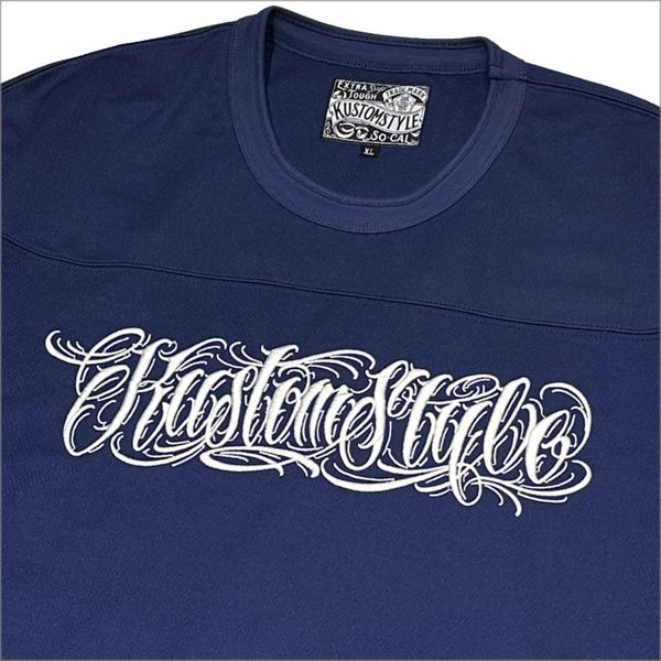 画像4: 【送料無料】KustomStyle カスタムスタイル FUCKIN' SCRIPT- FOOTBALL JERSEY NAVY (4)