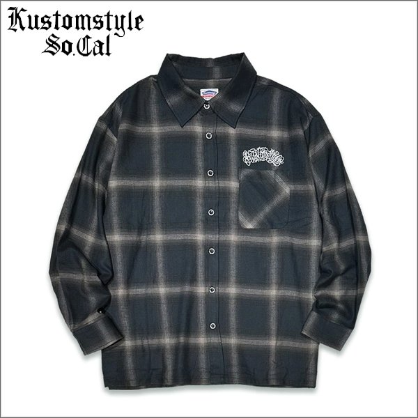 画像1: 【送料無料】KustomStyle カスタムスタイル HAVOC L/Sチェックシャツ BLACK (1)