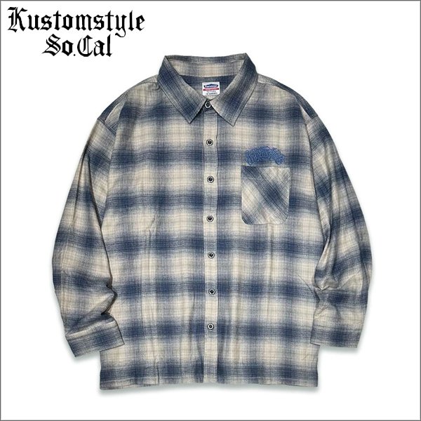 画像1: 【送料無料】KustomStyle カスタムスタイル HAVOC L/Sチェックシャツ L.BLUE (1)