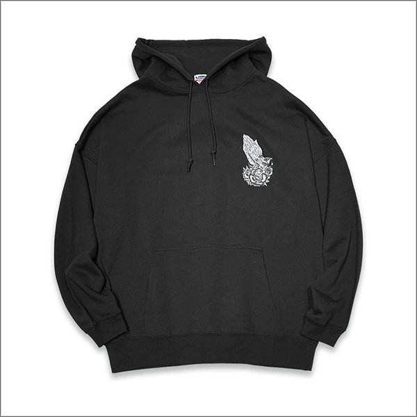 画像2: 【送料無料】KustomStyle カスタムスタイル SKULL ROSE PRAYING HANDS プルオーバーパーカー BLACK (2)