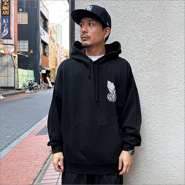 画像3: 【送料無料】KustomStyle カスタムスタイル SKULL ROSE PRAYING HANDS プルオーバーパーカー BLACK (3)