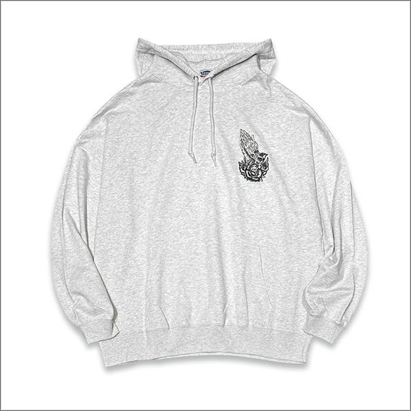 画像2: 【送料無料】KustomStyle カスタムスタイル SKULL ROSE PRAYING HANDS プルオーバーパーカー ASH (2)