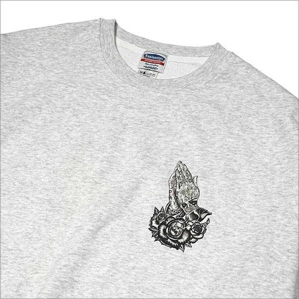 画像5: 【送料無料】KustomStyle カスタムスタイル SKULL ROSE PRAYING HANDS クルーネックスウェット ASH (5)