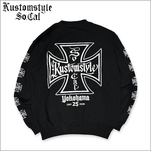 画像1: 【送料無料】KustomStyle カスタムスタイル IRON CROSS 25th クルーネックスウェット BLACK (1)